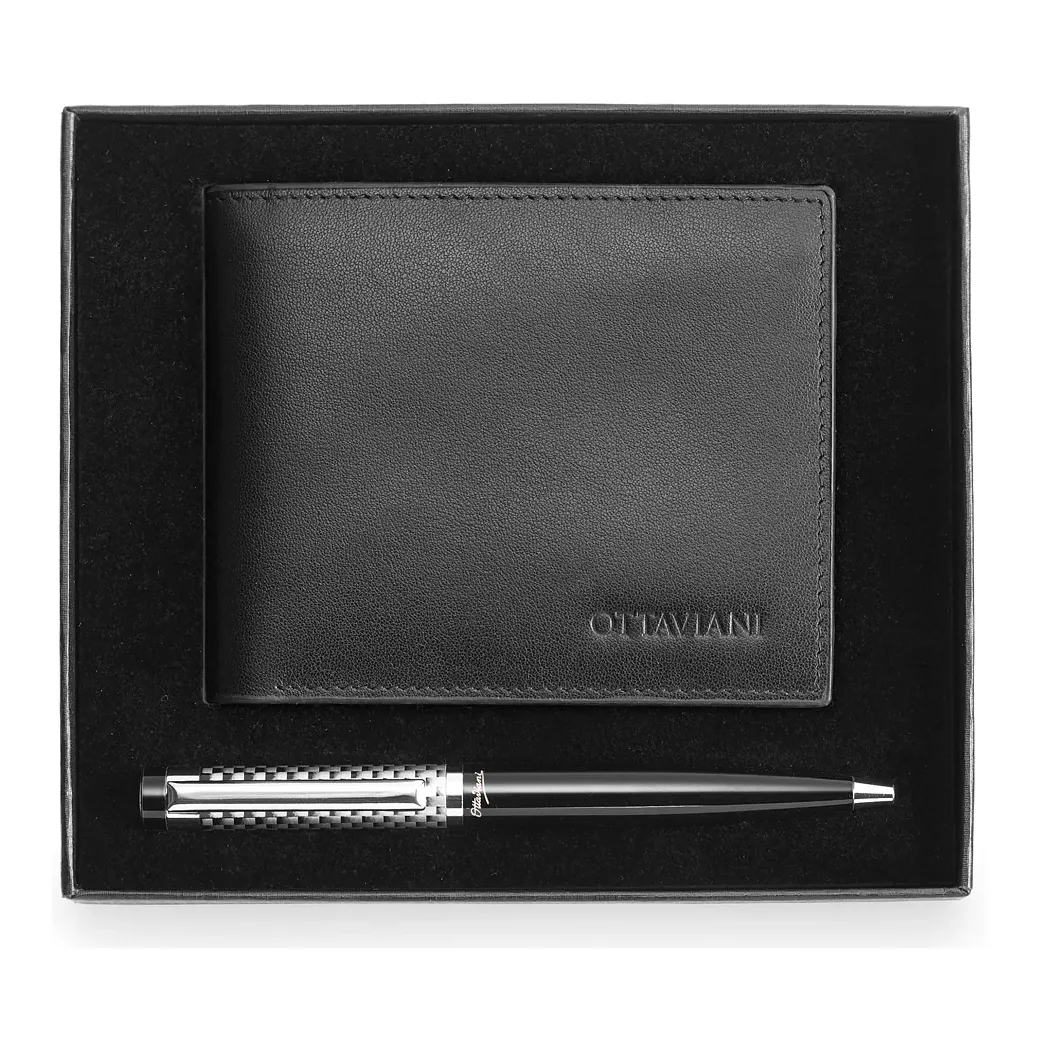 Set Ottaviani Penna Biro e Portafoglio in Vera Pelle h 14,1 cm