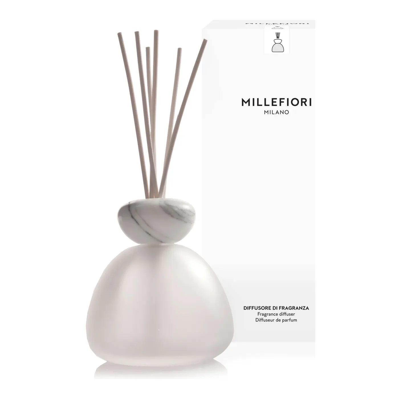 Diffusore Marble Glass Satinato Tappo Bianco Millefiori