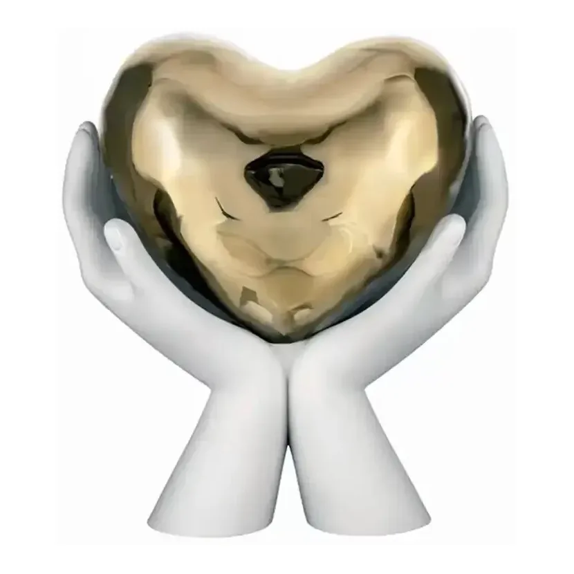 Scultura Mani Cuore Bongelli Bianco Oro 31 cm Marmo