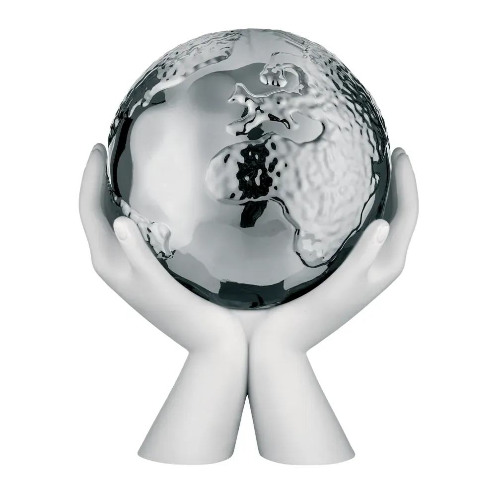 Scultura Bongelli Mani Mondo Bianco con Globo Argento 9x10