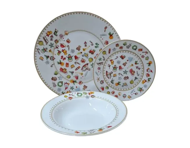 Servizio Piatti 18pz Porcellana Decorazione Natalizia Brandani Brandani