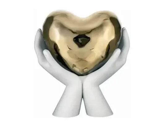 Scultura Mani Cuore Bongelli Bianco Oro 31 cm Marmo Bongelli