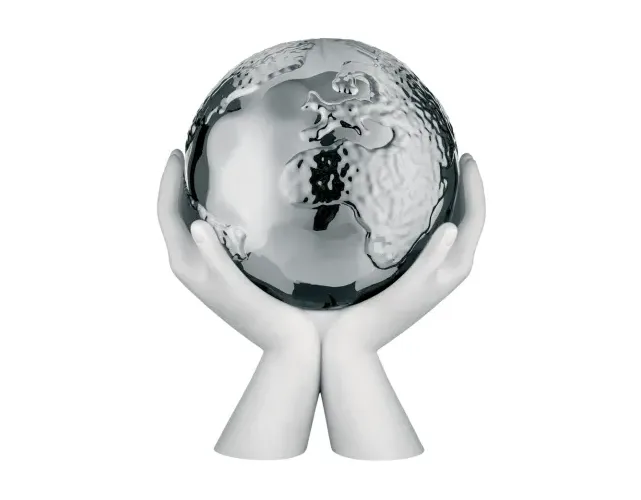 Scultura Bongelli Mani Mondo Bianco con Globo Argento 9x10 Bongelli