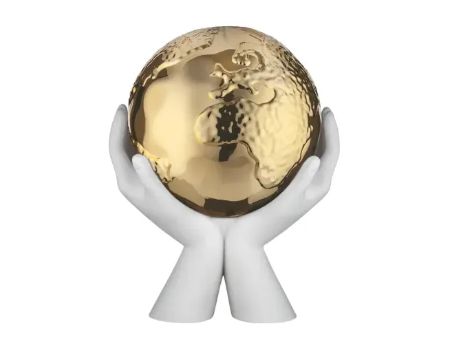 Scultura Mani Mondo Bianco Oro Bongelli Polvere di Marmo Bongelli