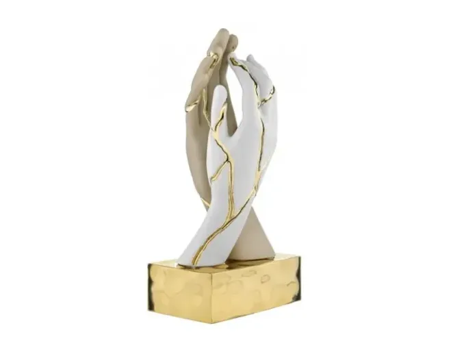 Scultura Mani Crepate Nocciola-Bianche-Oro Base Bianca Bongelli Bongelli