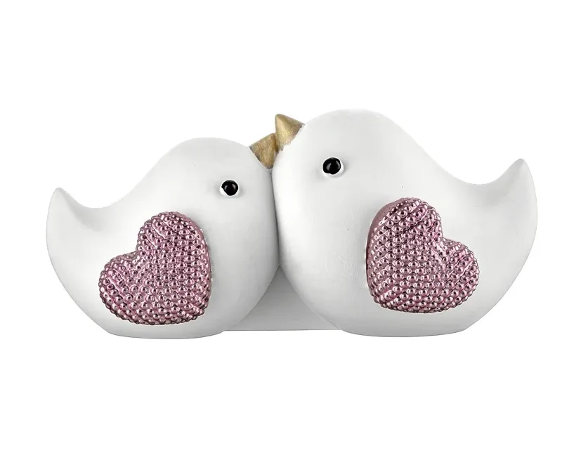 Coppia Uccellini Bongelli Marmorino Bianco-Rosa Bongelli