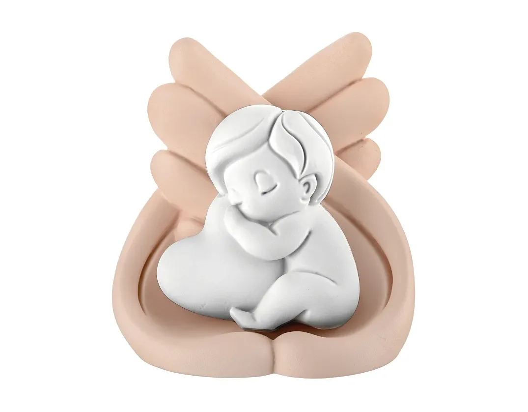 Placca Battesimo Bongelli Ali Cuore e Bimbo 9x10 Rosa Bongelli