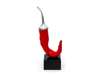 Scultura Peperoncino Sequenze Rosso e Argento H 13 cm Sequenze